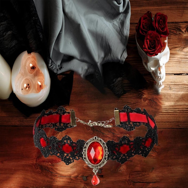 IS4U Gothic Lace Choker Necklace with Vintage Crystal Gems - Vampire Bat Design, Perfect for Halloween, Parties & Costumes - Image 2